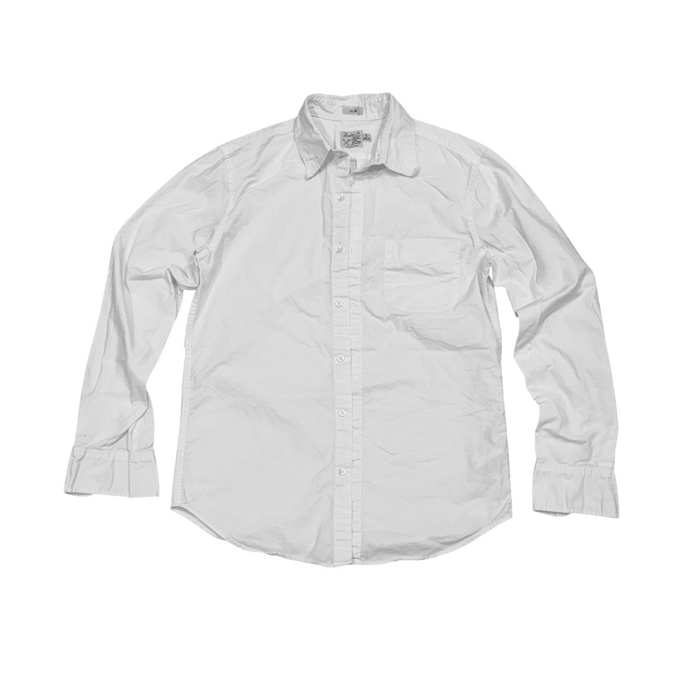 J. Crew Mens Small White Slim Fit Long Sleeve Preppy The Broken-In Oxford Shirt
